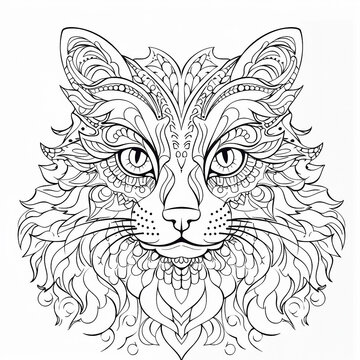 Cat coloring page realistic detailed animal portrait