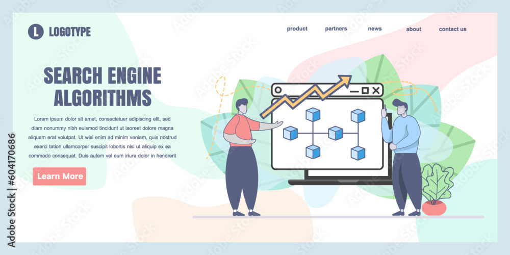 Poster landing page design templates for search engine algorithms concept illustration, perfect for web des