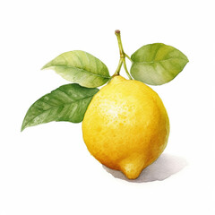 Fresh yellow lemon, watercolor illustration ai generative