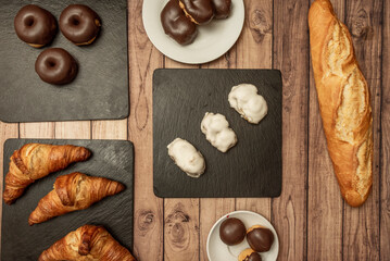 Set of typical sweet dishes and desserts from a conventional bakery