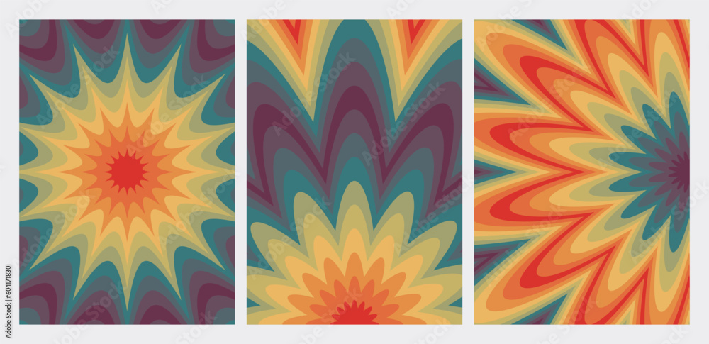 Poster set of vector abstract templates. a4 retro covers. rainbow posters.