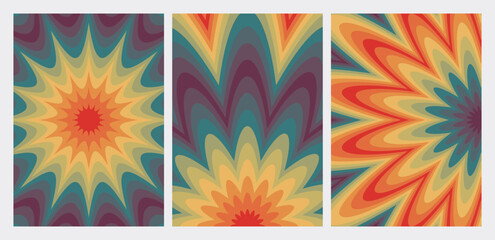 Set of vector abstract templates. A4 retro covers. Rainbow posters.