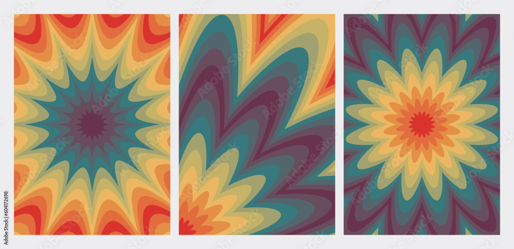 Poster set of vector abstract templates. a4 retro covers. rainbow posters.