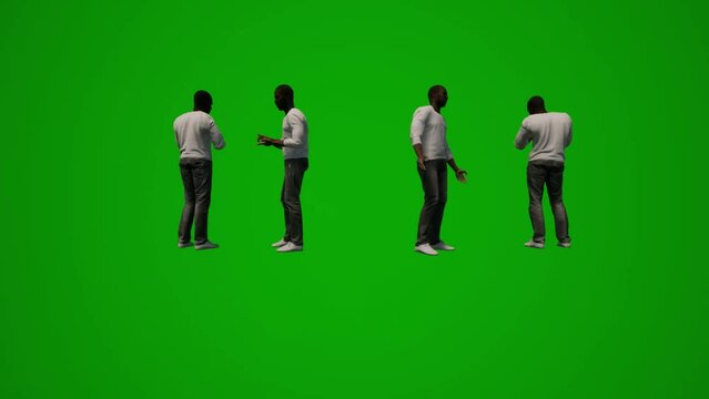black American man on green screen acting and walking and talking