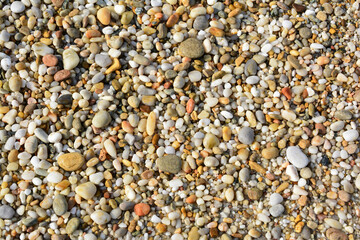 Colorful gravel backgraund, top view, summer vibe