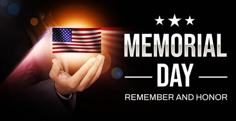 Memorial Day, remember and honor patriotic wallpaper with an American flag on a glowing palm. United States of America patriotic day backdrop