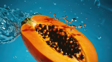 Naklejka na ściany i meble Papaya in water. Illustration AI Generative.