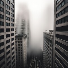 Buildings, architecture sky, fog, foggy, clouds. Illustration AI Generative.