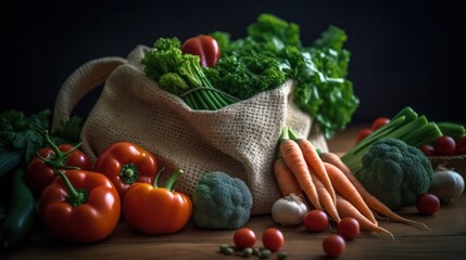 Bag with vegetables. Illustration AI Generative