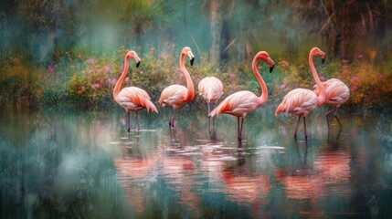 Fototapeta na wymiar Pink flamingo background. Illustration AI Generative.