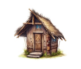 Fototapeta na wymiar Realistic Tiny Wooden Shephard's Hut Cabin Illustration Isolated on White Background 