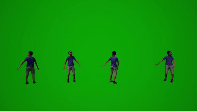 3D of several different kindergarten little boys on green screen background playing and talking and sitting with their friends at school in several different views render animation 