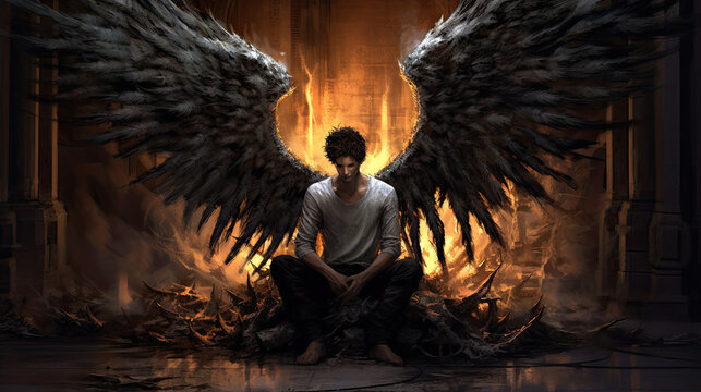 grim dark fantasy angelic fallen angel - by generative ai