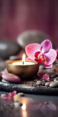 zen candles floral spa wellness, candlelight - by generative ai