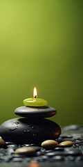 zen candles and stones, spa wellness, candlelight massage green decoration  - by generative ai