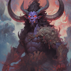 demonic evil muscular demon warrior grim dark fantasy - by generative ai