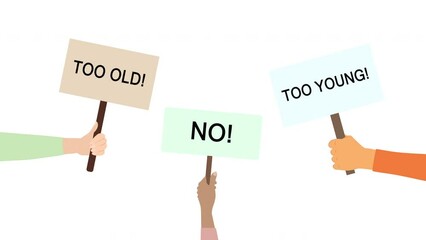 Recruitment ageism concept. Unfairness and employment problems of seniors. Senior job candidate with resume. Refusal to work for an old woman. Hand holding a piece of paper with rejection due to age.