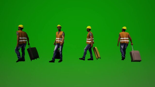 African workers on green screen going to new project with four different views  