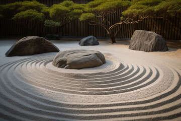 Naklejka premium Zen stone garden, Japanese garden. Creating using generative AI 