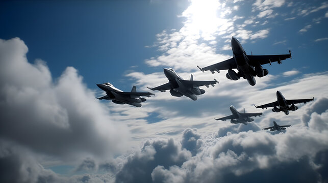 realistic illustration of view of fighter jets in the air ,generative ai
