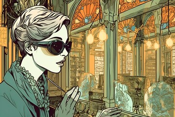 Woman with Glasses Embracing the Boutique Sunglasses Shop with Generative AI technology