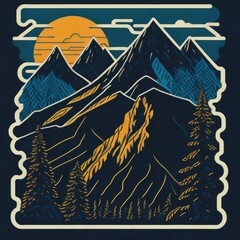 modern colorful and bright sticker featuring the Oregon Rocky Mountains, beauty of the landscape and the hard-working spirit, Generative AI