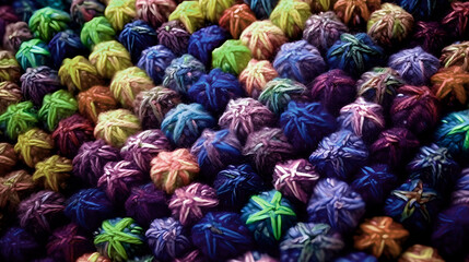 Fototapeta premium knitted pattern of colorful wool stars, generative ai
