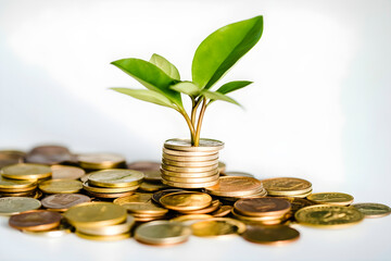 plant growing from coins, Generative AI,