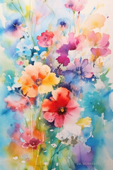 Fototapeta na wymiar Abstract watercolor paintings of flowers. AI generative