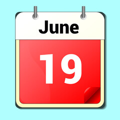 day on the calendar, vector image format, June 19