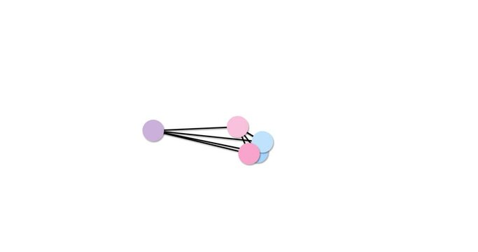 Animation with moving lines and circle shapes linked together. Abstract motion design for logo or loader white background. 4k resolution geometric animation.