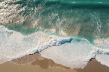 Beach and waves from top view. Turquoise water background from top view. Created using AI tools.