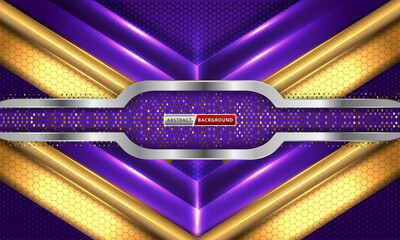 Technology Hexagon Background with Gold and Purple Element Combination Concept.