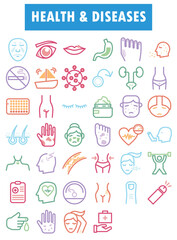 health and diseases icon set for web and mobile