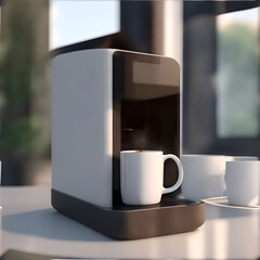 3d render of coffee machine with white clean mock-up coffee mug 