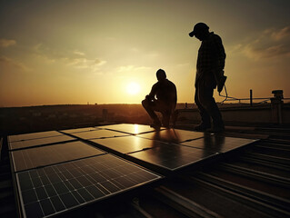 Solar power installation service, sustainable solar power panels, solar energy. Generative AI