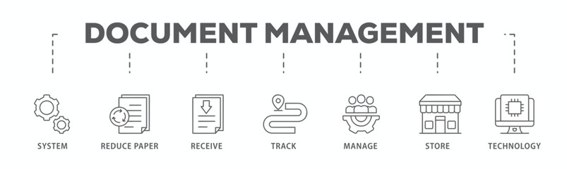 Document management banner web icon vector illustration concept with icon of system, reduce paper, receive, track, manage, store, cloud and technology
