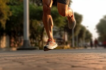Fototapeta na wymiar Legs of a runner on a morning run. AI generated, human enhanced