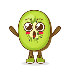 kiwi fruit raise hands up. Illustration of a cute kiwi character who is pleased with both hands raised