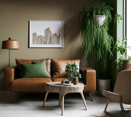 modern interior living room with mock-up frame on the wall