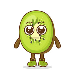 a picture of kiwi fruit with a flat expression. No words straight face kiwi fruit emoji. Vector flat design emoticon icon isolated on white background.