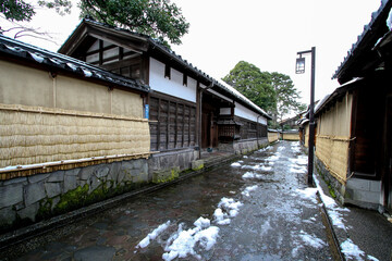 A historic street with samurai residences in Kanazawa, Japan in winter