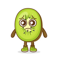Cute sad kiwi fruit character, kiwi character with sad emotion, face, depressive eyes