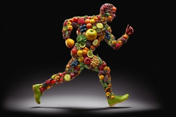 Silhouette of a man from fruits and vegetables. Energy concept for vegetarians. AI generated, human enhanced