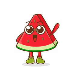 A happy watermelon waving its hands. Cute funny watermelon fruit waving hand character