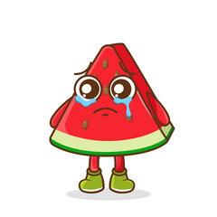 Funny crying emoticon. watermelon character with tears in eyes