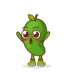 green mango fruit raise hands up. Illustration of a cute green mango character who is pleased with both hands raised