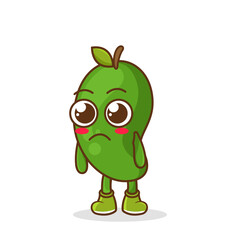 sad emoji green mango character, fruit character vector. green mango character illustration