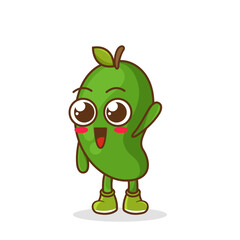 A happy green mango waving its hands. Cute funny green mango fruit waving hand character