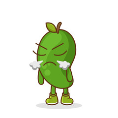 Angry evil green mango fruit cartoon character. Cute funny cartoon green mango character